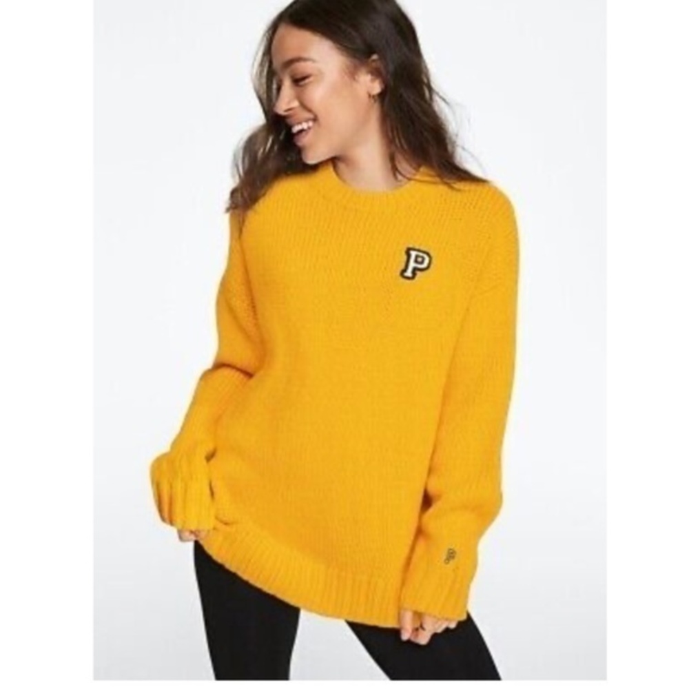 Victoria's Secret Pink Boyfriend Knit Sweater Oversized Gold Light Orange Size L